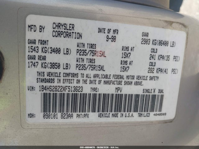 45504476 :رقم المزاد ، 1B4HS28Z2XF513623 vin ، 1999 Dodge Durango مزاد بيع