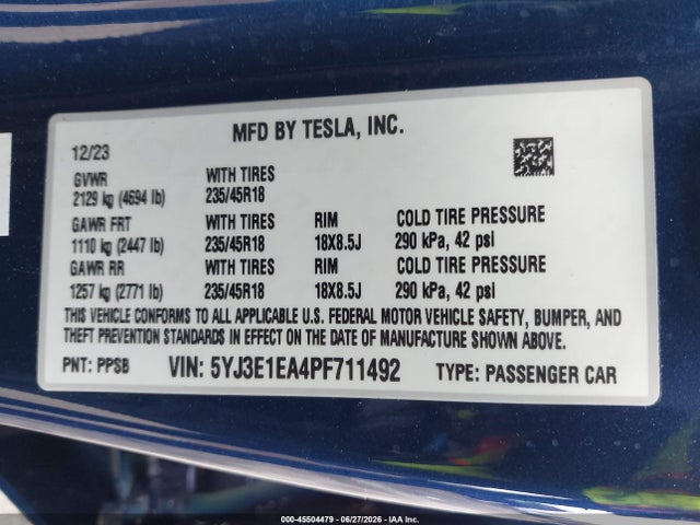 Tesla Model 3 Rear-wheel Drive 2023 5YJ3E1EA4PF711492 Image 9