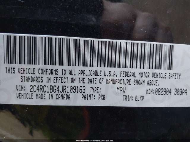 Aukcja sprzedaży 2018 Chrysler Pacifica Touring L, vin: 2C4RC1BG4JR109163, numer aukcji: 45504483