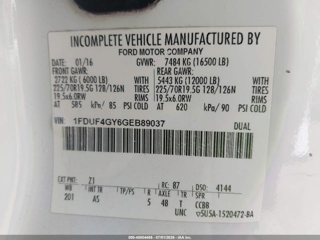 1FDUF4GY6GEB89037 Ford F-450 Chassis Xl/xlt