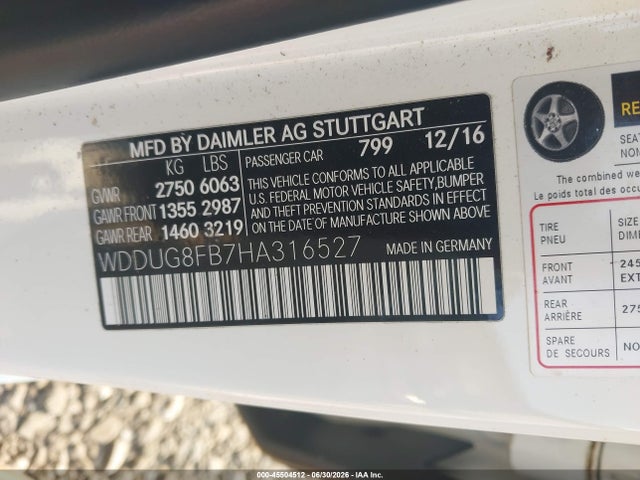 45504512 :رقم المزاد ، WDDUG8FB7HA316527 vin ، 2017 Mercedes-benz S 550 4matic مزاد بيع