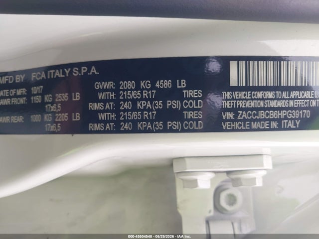 Aukcja sprzedaży 2017 Jeep Renegade Trailhawk, vin: ZACCJBCB6HPG39170, numer aukcji: 45504548
