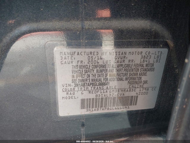 3N1AB7AP8GL666641 Nissan Sentra Fe+ S/s/sl/sr/sv