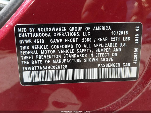 1VWBT7A34HC026125 Volkswagen Passat 1.8t Se