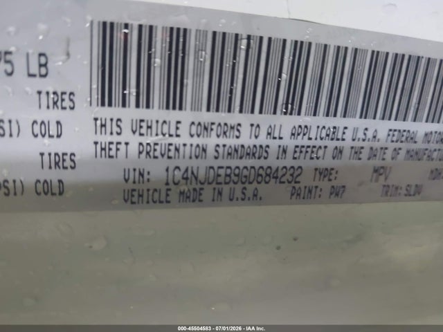 Продаж на аукціоні авто 2016 Jeep Compass High Altitude Edition, vin: 1C4NJDEB9GD684232, номер лоту: 45504583