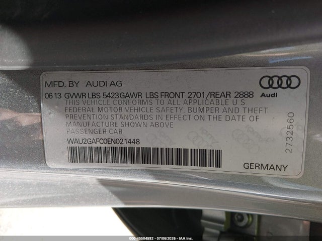 45504592 :رقم المزاد ، WAU2GAFC0EN021448 vin ، 2014 Audi A7 3.0t Premium Plus مزاد بيع