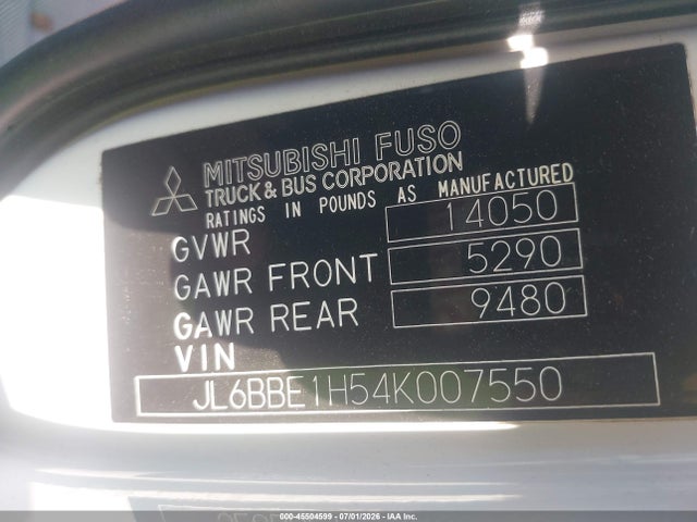 2004 Mitsubishi Fuso Truck Fe 649 მანქანა იყიდება აუქციონზე, vin: JL6BBE1H54K007550, აუქციონის ნომერი: 45504599