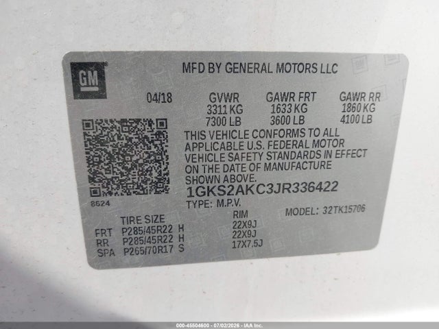 2018 Gmc Yukon Sle მანქანა იყიდება აუქციონზე, vin: 1GKS2AKC3JR336422, აუქციონის ნომერი: 45504600