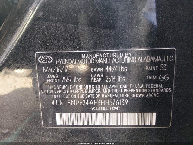 5NPE24AF3HH576139 Hyundai Sonata