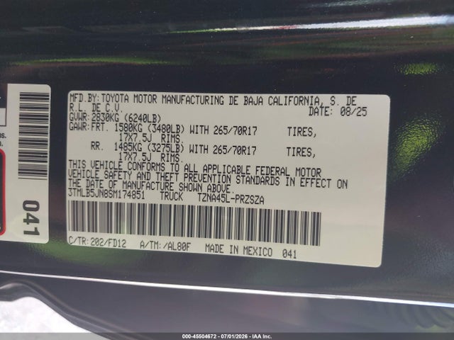 45504672 :رقم المزاد ، 3TMLB5JN8SM174851 vin ، 2025 Toyota Tacoma Trd Off Road مزاد بيع