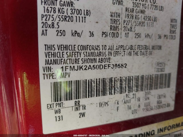 Продаж на аукціоні авто 2013 Ford Expedition El Limited, vin: 1FMJK2A50DEF39582, номер лоту: 45504707