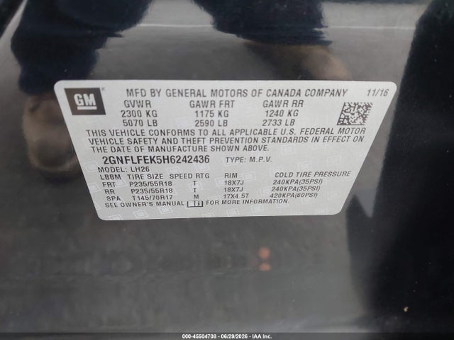 Продаж на аукціоні авто 2017 Chevrolet Equinox Lt, vin: 2GNFLFEK5H6242436, номер лоту: 45504708