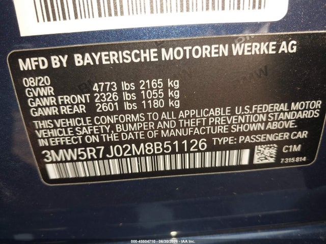 Продаж на аукціоні авто 2021 Bmw 330i Xdrive, vin: 3MW5R7J02M8B51126, номер лоту: 45504710