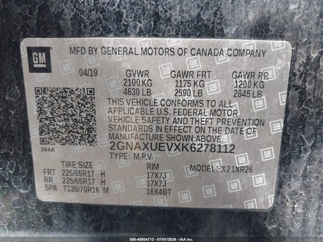 Chevrolet EQUINOX LT 2019 2GNAXUEVXK6278112 Image 9
