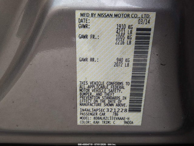 1N4AL3AP5EC321228 Nissan Altima 2.5 S