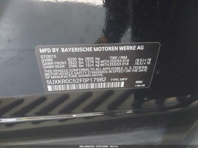 2015 Bmw X5 Xdrive35i მანქანა იყიდება აუქციონზე, vin: 5UXKR0C52F0P17982, აუქციონის ნომერი: 45504733