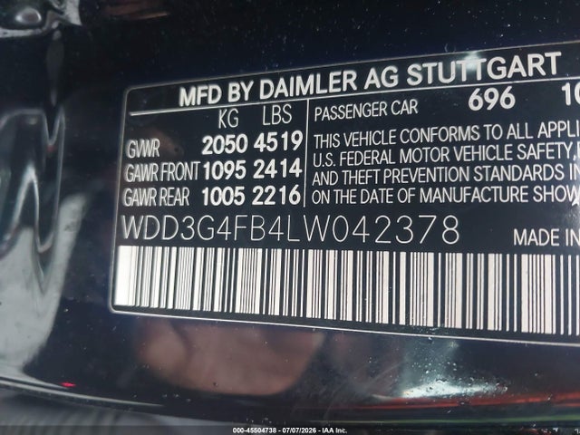 Aukcja sprzedaży 2020 Mercedes-benz A 220 4matic, vin: WDD3G4FB4LW042378, numer aukcji: 45504738