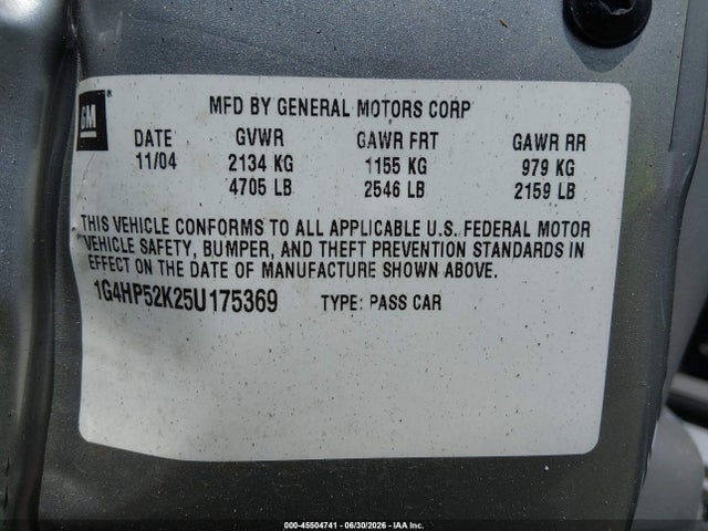 Продажа на аукционе авто 2005 Buick Lesabre Custom, vin: 1G4HP52K25U175369, номер лота: 45504741