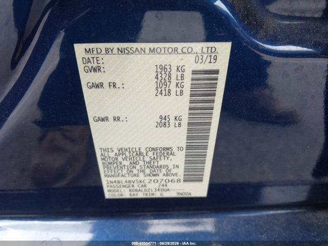 Nissan Altima 2.5 S 2019 1N4BL4BV5KC207068 Image 9