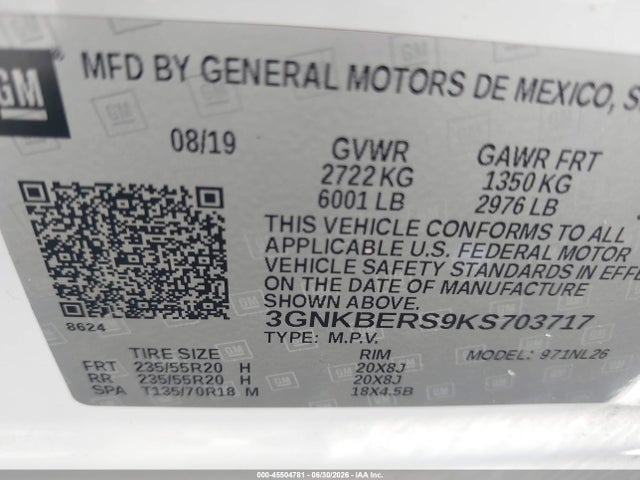 Продажа на аукционе авто 2019 Chevrolet Blazer Rs, vin: 3GNKBERS9KS703717, номер лота: 45504781