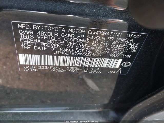 Продаж на аукціоні авто 2022 Lexus Is 350 F Sport, vin: JTHGZ1E26N5024672, номер лоту: 45504825