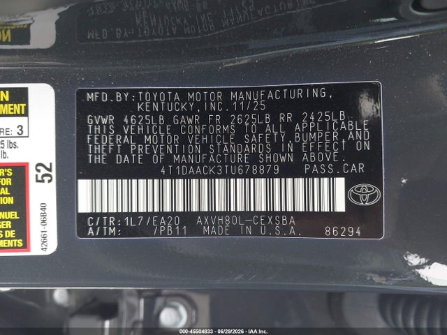 Toyota CAMRY SE 2026 4T1DAACK3TU678879 Image 9