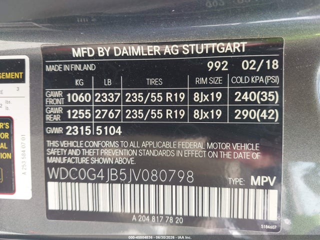 45504836 :رقم المزاد ، WDC0G4JB5JV080798 vin ، 2018 Mercedes-benz Glc 300 مزاد بيع