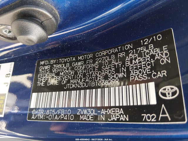 Aukcja sprzedaży 2011 Toyota Prius Three, vin: JTDKN3DU1B1338299, numer aukcji: 45504842