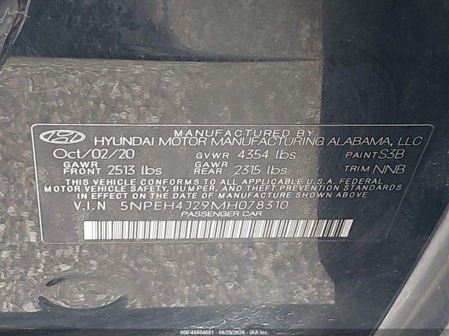 Продаж на аукціоні авто 2021 Hyundai Sonata Limited, vin: 5NPEH4J29MH078310, номер лоту: 45504881