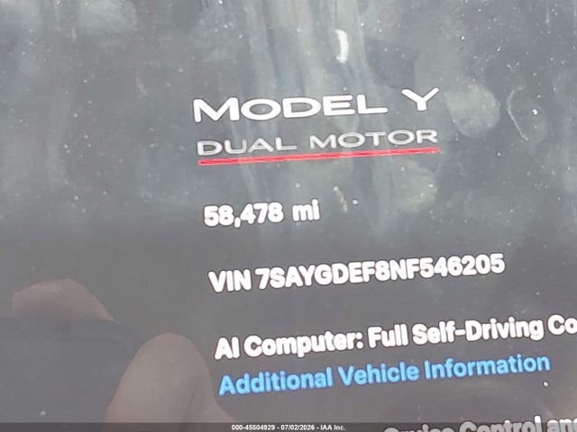 7SAYGDEF8NF546205 Tesla Model Y Performance Dual Motor All-wheel Drive