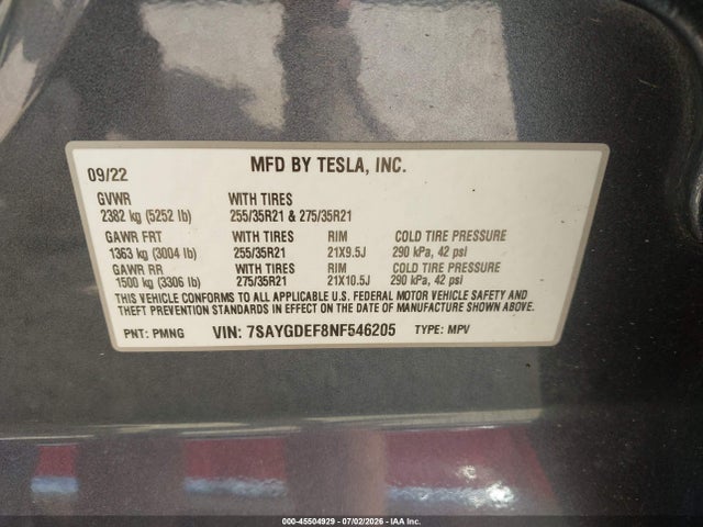 7SAYGDEF8NF546205 Tesla Model Y Performance Dual Motor All-wheel Drive