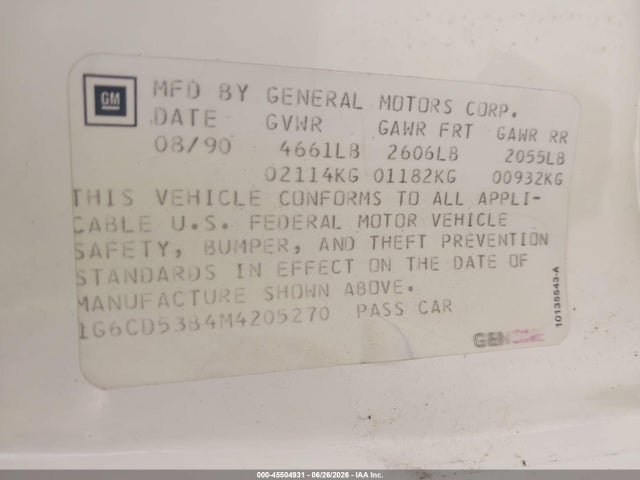 Продаж на аукціоні авто 1991 Cadillac Deville, vin: 1G6CD53B4M4205270, номер лоту: 45504931