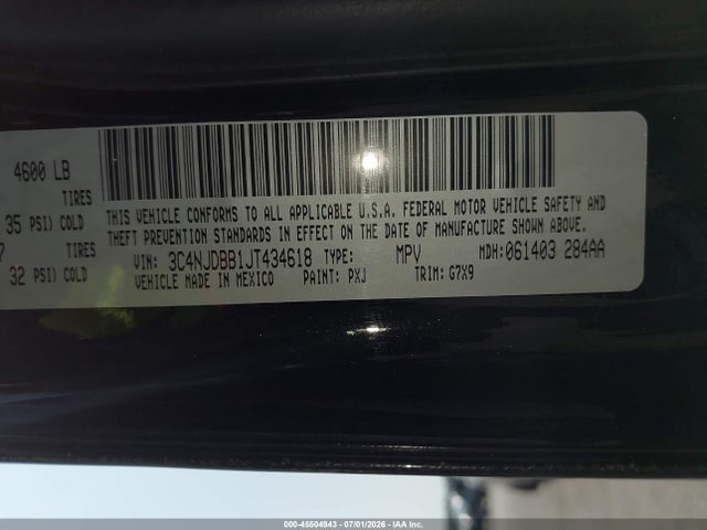 Aukcja sprzedaży 2018 Jeep Compass Latitude 4x4, vin: 3C4NJDBB1JT434618, numer aukcji: 45504943