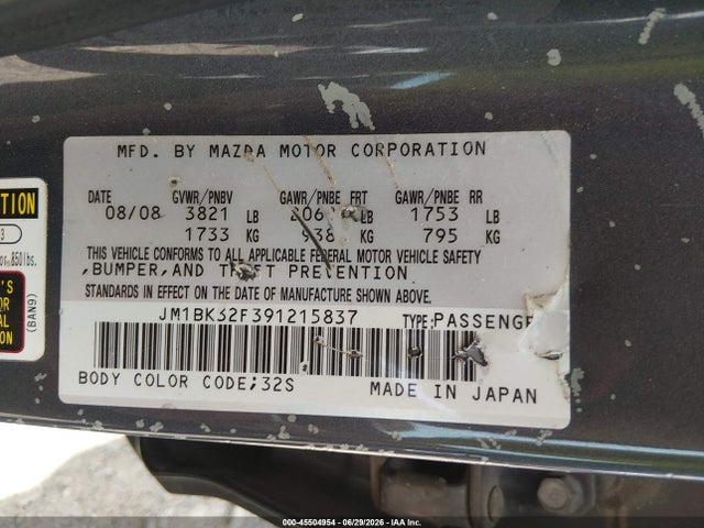 Aukcja sprzedaży 2009 Mazda Mazda3 I, vin: JM1BK32F391215837, numer aukcji: 45504954