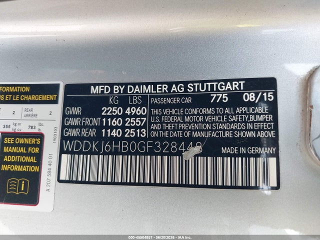 Aukcja sprzedaży 2016 Mercedes-benz E 400 4matic, vin: WDDKJ6HB0GF328448, numer aukcji: 45504957