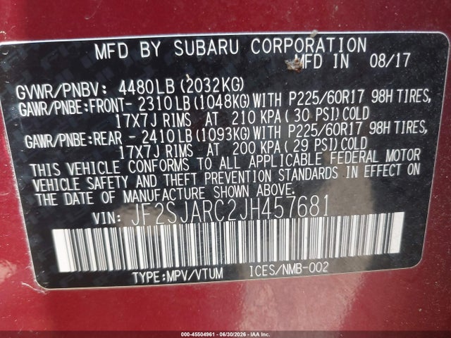 Subaru Forester 2.5i Limited 2018 JF2SJARC2JH457681 Image 9