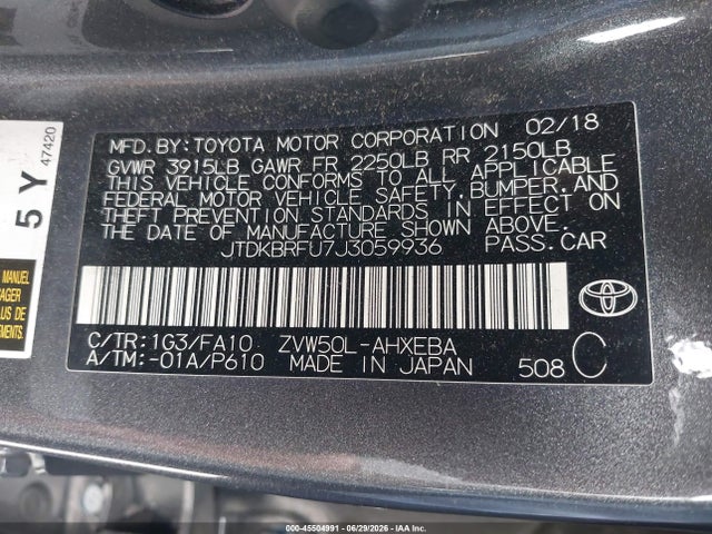 Toyota Prius Two 2018 JTDKBRFU7J3059936 Image 9