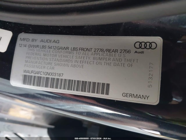 45505005 :رقم المزاد ، WAUFGAFC1GN003187 vin ، 2016 Audi A6 3.0t Premium Plus مزاد بيع