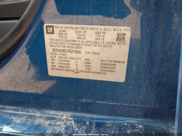 45505020 :رقم المزاد ، 3GTU2VEC7FG270598 vin ، 2015 Gmc Sierra 1500 Slt مزاد بيع