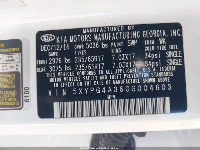 KIA Sorento 2.4l Lx 2016 5XYPG4A36GG004603 Image 9