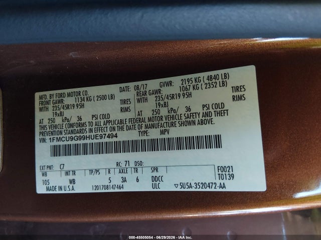 Ford ESCAPE SE 2017 1FMCU9G99HUE97494 Image 9