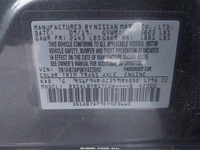 Nissan SENTRA S 2019 3N1AB7AP9KY423660 Image 9