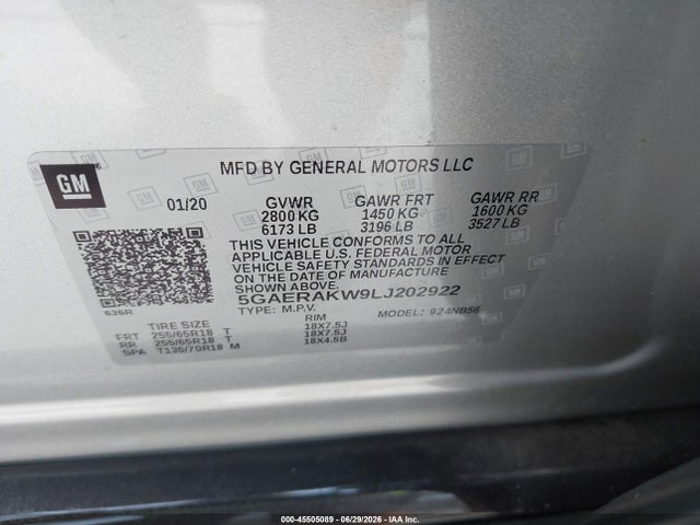 Aukcja sprzedaży 2020 Buick Enclave Fwd Preferred, vin: 5GAERAKW9LJ202922, numer aukcji: 45505089