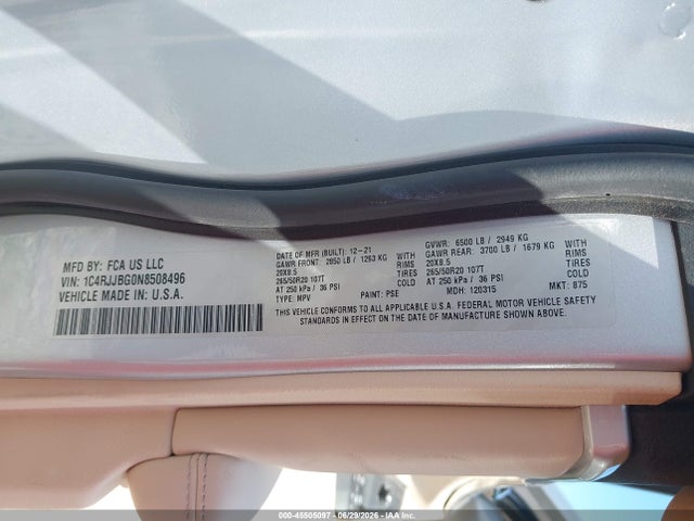 1C4RJJBG0N8508496 Jeep Grand Cherokee L Limited 4x2