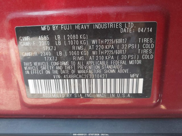 4S4BRCAC2E3310421 Subaru Outback 2.5i