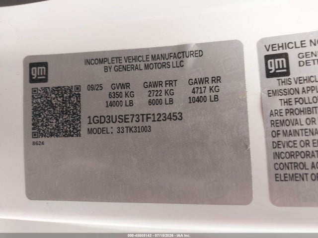 Aukcja sprzedaży 2026 Gmc Sierra 3500 Hd Chassis Pro, vin: 1GD3USE73TF123453, numer aukcji: 45505142