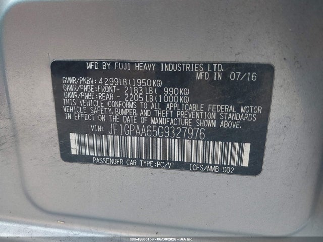 JF1GPAA65G9327976 Subaru Impreza 2.0i