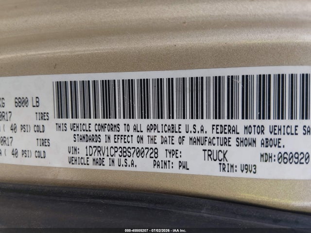 Aukcja sprzedaży 2011 Ram Ram 1500 Slt, vin: 1D7RV1CP3BS700728, numer aukcji: 45505207