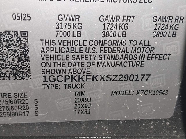 2025 Chevrolet Silverado 1500 4wd  Short Bed Lt With 2fl მანქანა იყიდება აუქციონზე, vin: 1GCPKKEKXSZ290177, აუქციონის ნომერი: 45505219