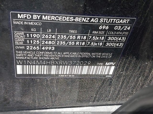 Aukcja sprzedaży 2024 Mercedes-benz Glb 250 4matic, vin: W1N4M4HBXRW372029, numer aukcji: 45505224